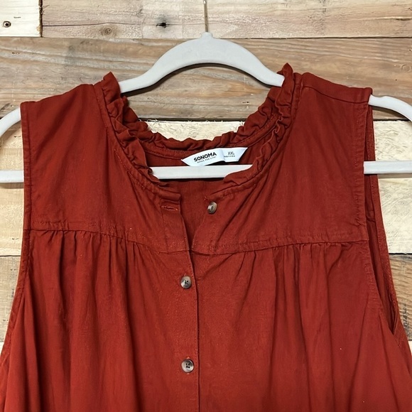 Sonoma size XXL rust color ruffle neck linen sleeveless blouse - Picture 3 of 6